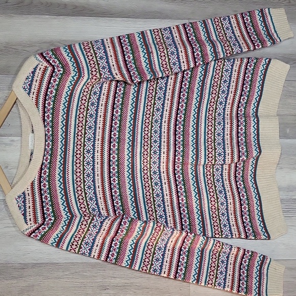 🛍Talbots Womens Large Colorful‎ Fair Isle Striped Long Sleeve Crew Neck Sweater - Picture 1 of 6